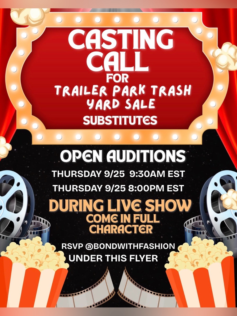 Casting Call for the TRAILER PARK TRASH YARD SALE Train Show 9/25
